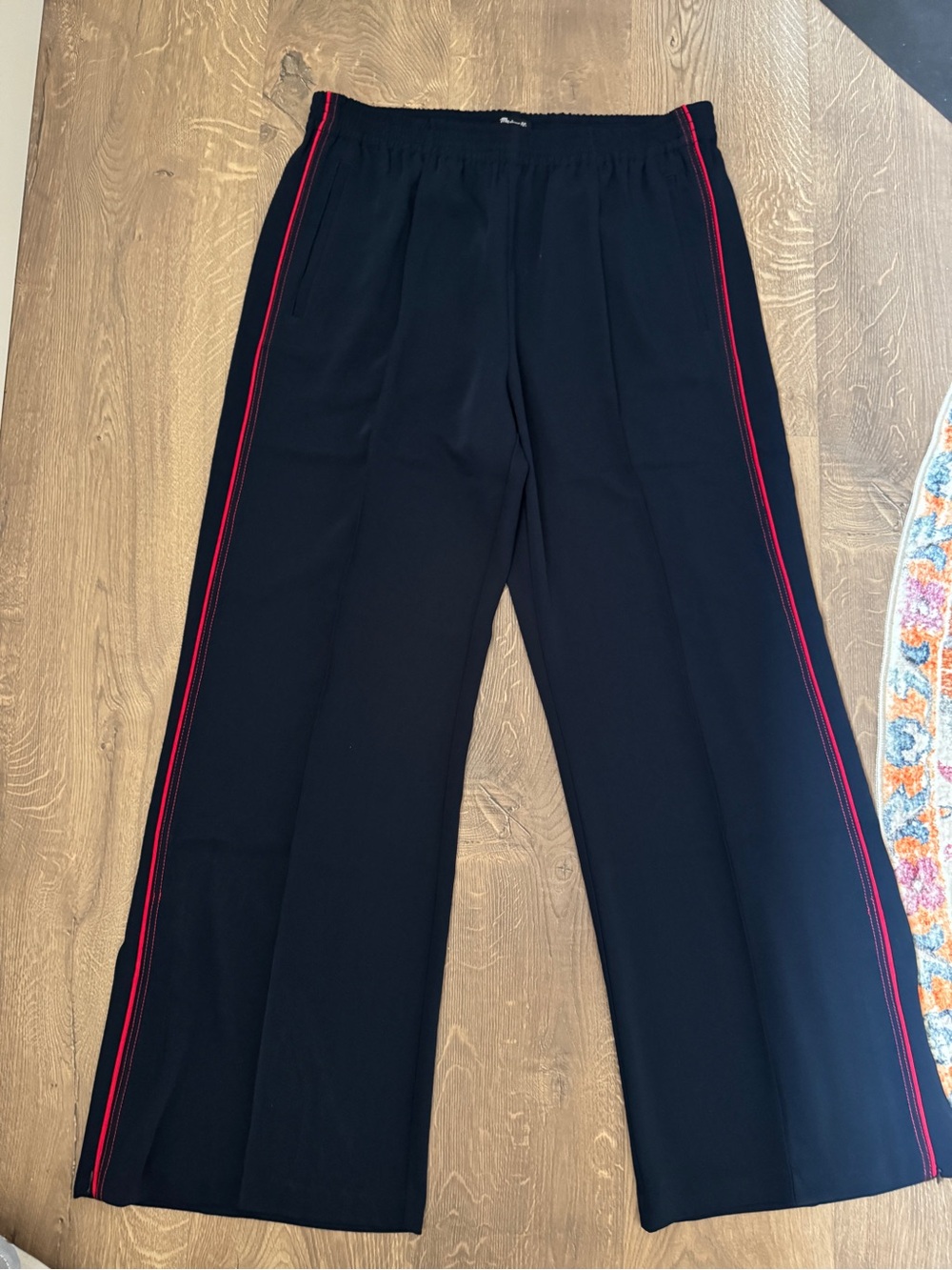 Alex Chung for Madewell Mick Navy Joggers with Red Side Stripes